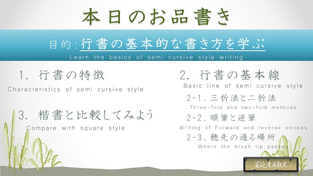 行書の書き方の目次